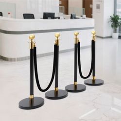 4 PCS Black and Gold Stanchion Posts Crowd Control Barriers Stanchion Post wit