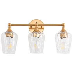 3-Light Gold Vanity Light Bar – Water Ripple Glass Shades