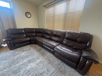 Dark Brown Leather Reclining Sectional Sofa