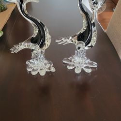 A Pair Of Vintage MURANO Glass Bird Art 12"high