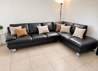 Black Leather ItalSofa Sectional Couch Sofa
