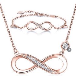 25 Sterling Silver Necklace And Bracelet Set Forever Love Infinite Heart Love Set With Rose Gold Plated