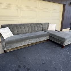 Gray Mid-Century Modern Sectional Couch Sofa