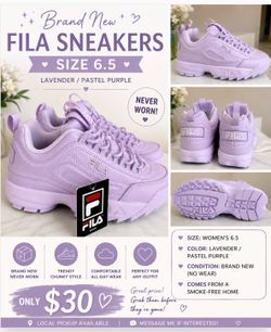 Brand New Fila Sneakers – Size 6.5 (Lavender/Pastel Purple)