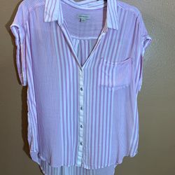 Calvin Klein Lavender Stripe Button-Front Blouse L