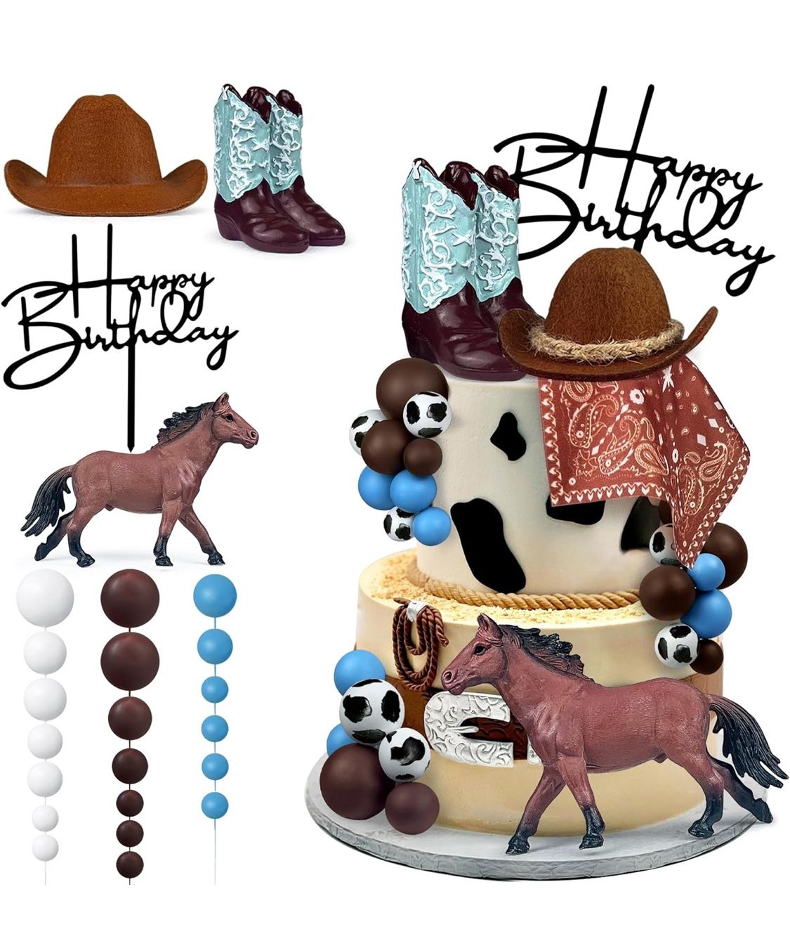 Cowboy Cake Decorations Cowboy Hat and Boot Cake Toppers Western Cowboy Cowgirl Birthday Baby Shower for Western Theme Party Favors Supplies (Blue)