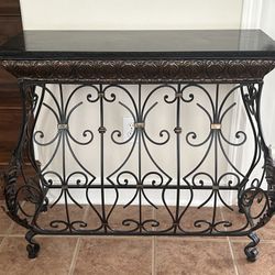 Black and Bronze Console  Table With Back Granite Top