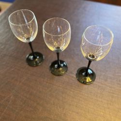 Three Black Stem Wine Glasses