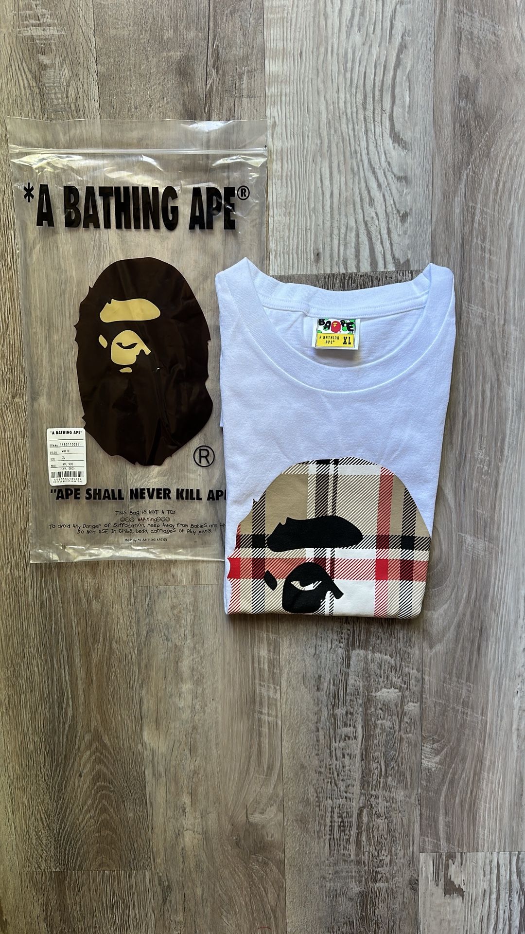 BAPE A Bathing Ape White Check by Bathing Tee - Size XL