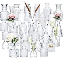 Set of 41 Clear Glass Bud Vases - Assorted Shapes - Great For Weddings / Events