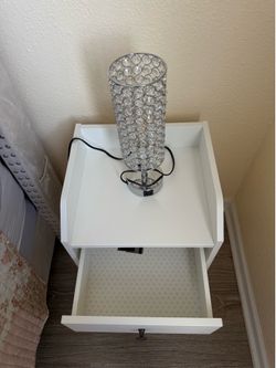 2 White Nightstands + 2 Crystal Lamps
