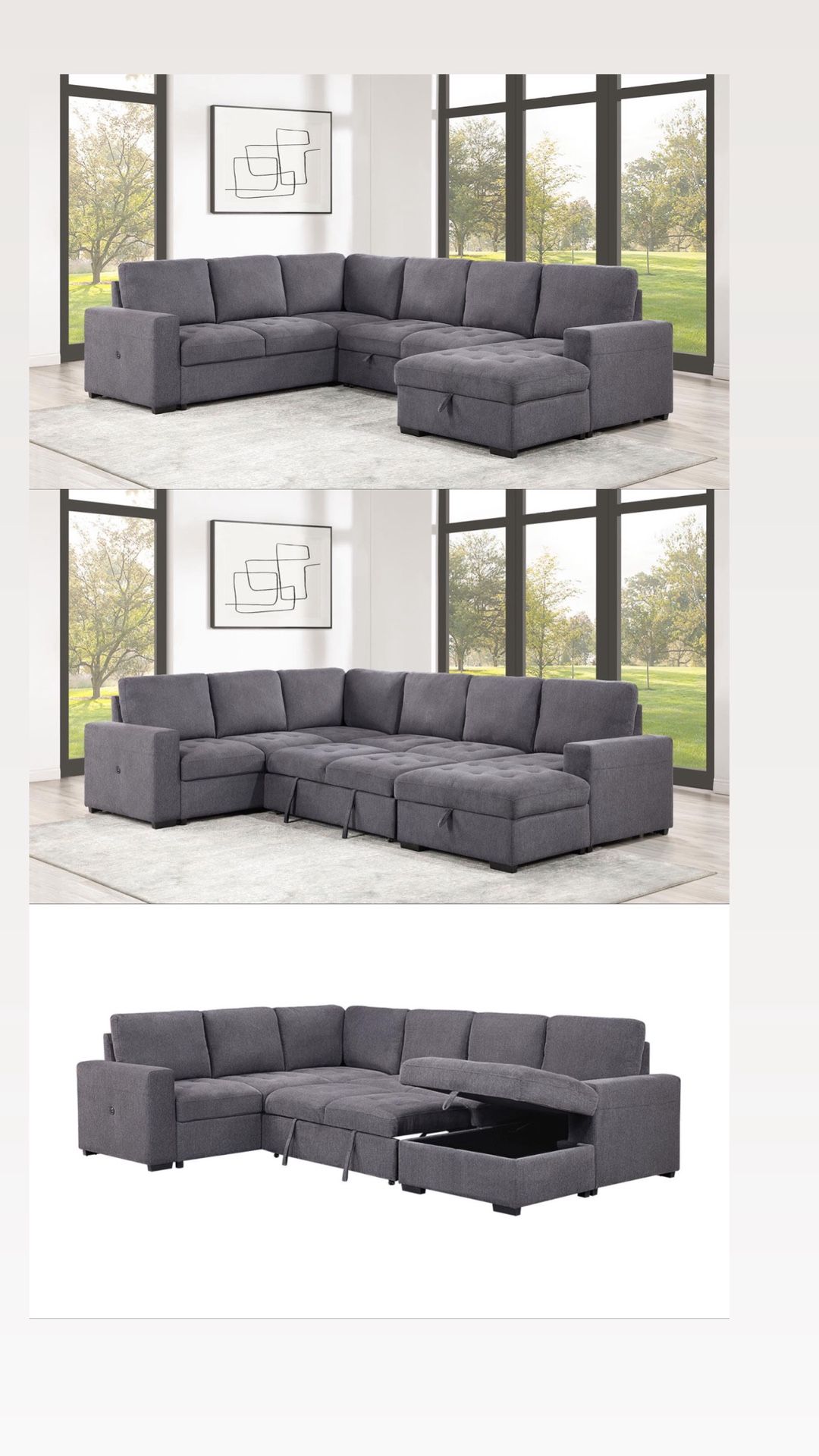 Sectional Sofa with Pull Out Sleeper and Storage 