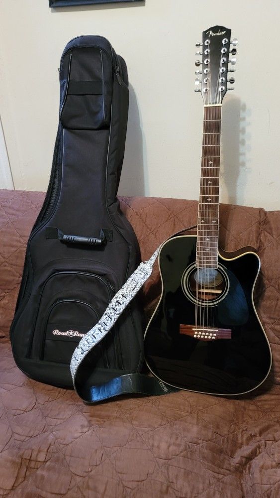 FENDER ACOUSTIC ELECTRIC GUITAR MODEL DG-16CE-12 BLK MADE IN KOREA IN 1996 IN BLACK COLOR