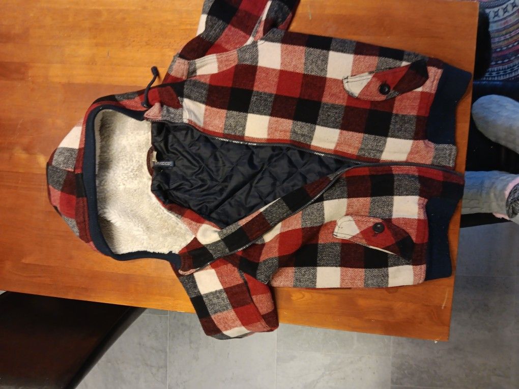 Red. Black Plaid Warm Coat