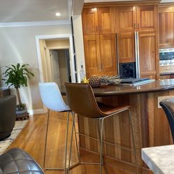 West Elm Leather And Brass Bar Stools