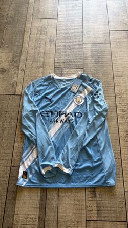 PUMA Manchester City 2025/26 Long Sleeve Home Jersey Blue and White Size Mens L