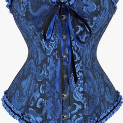 Blue And Black Corset Tops for Women, Bustier Shapewear Lingerie, Lace Waist Push Up Bodysuit 