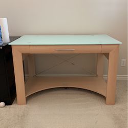 Glass And Wood Computer Desk With Drawer