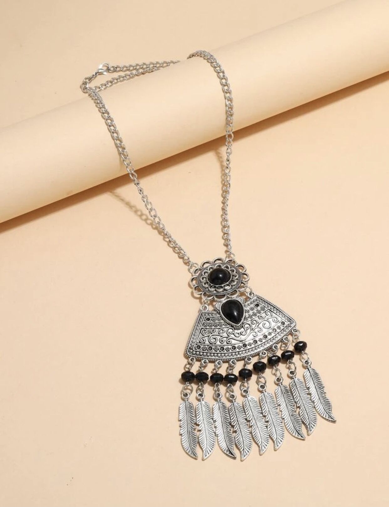 Gorgeous Emery Rose Feather Pendant Necklace