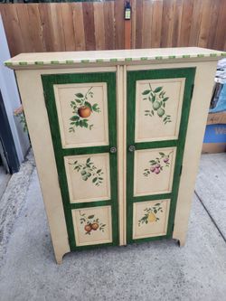 Hand-Painted Fruit Motif Wood Cabinet