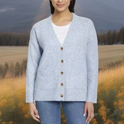 NWT Ella Moss Women's Relaxed Boyfriend Fit Pockets Button-Up Cardigan Blue, Size XL