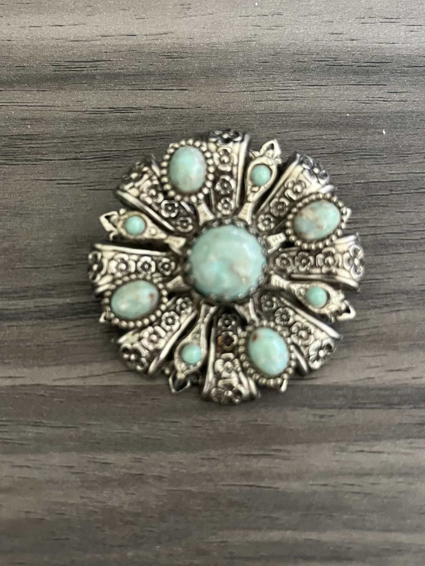 Vintage Turquoise and Silver Brooch