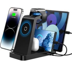 Wireless Charger for iPhone - 5 in 1 Charging Station for Multiple Devices Apple: Fast Wireless Charging Stand Dock for iPhone 15 14 13 12 Pro Max App