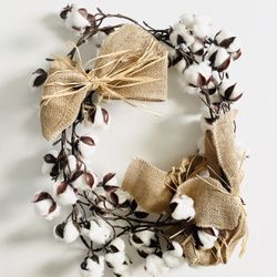 Garland Artificial Cotton Ball Pods And Stems With Burlap Bows 86” Long NEW! NIB