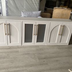 Blake 3 Piece Entertainment Center with Storage, Modern Farmhouse Modular Storage Cabinet TV Stand for up to 65" TVs (White Oak, 3 Units)