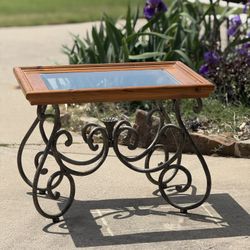 Glass Top Accent Table with Wrought Iron Base