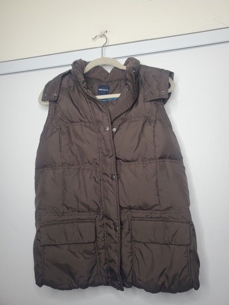 GAP Brown Puffer Vest With Hood Size Medium 