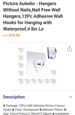 Auledio Wall Hangers, Nail Free, 24 Count