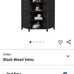 LUMTOK 8 Drawers Corner Dresser with Storage Fabric Drawers and Open Shelves for Small Space，Bedroom，Entryway，Living Room (Black Wood Veins)
