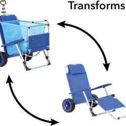 2-IN-1 BEACH Chair Lounger Combo Cart Mac Sports Beach Day Foldable Chaise Lounge Chair with Integrated Wagon Pull Cart Combination Heavy Wheels 