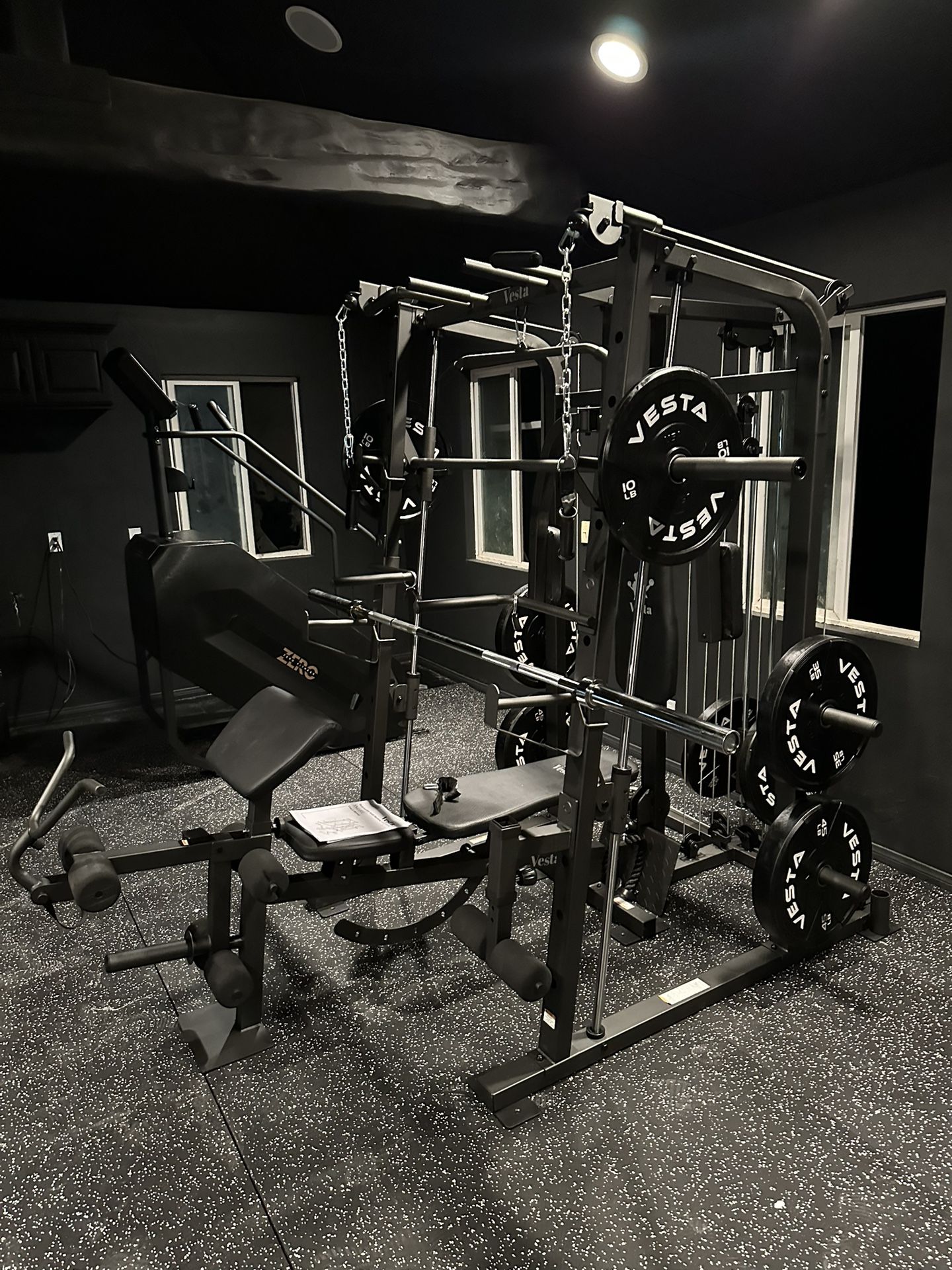 Smith Machine 1001 w/Bench Attachment | 230lb Bumpers Olympic Weights | 7ft Olympic Bar | Gym Equipment | FREE DELIVERY🚚