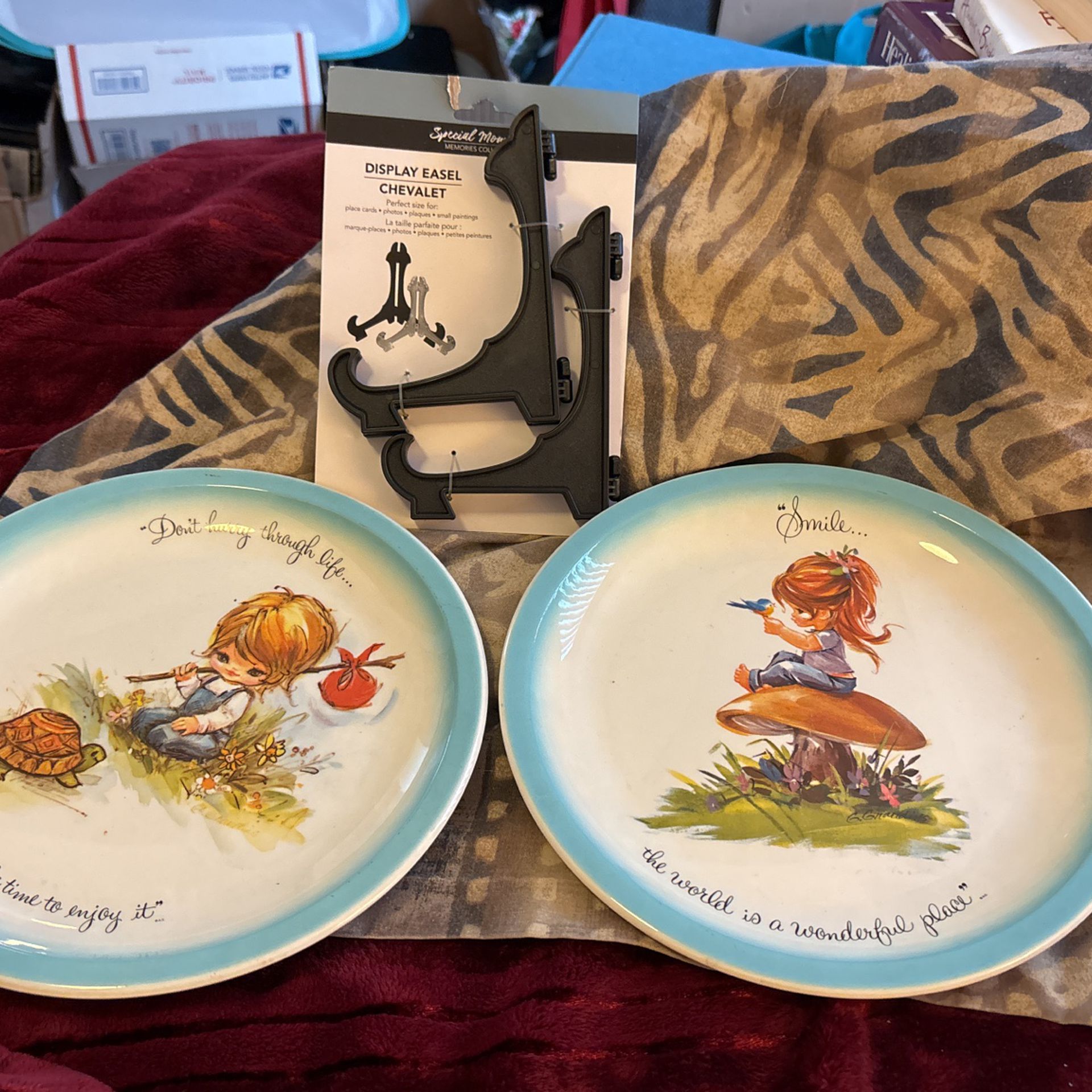 Set Of Two Vintage Gigi Collector’s Editions China Plates & Display Easel 