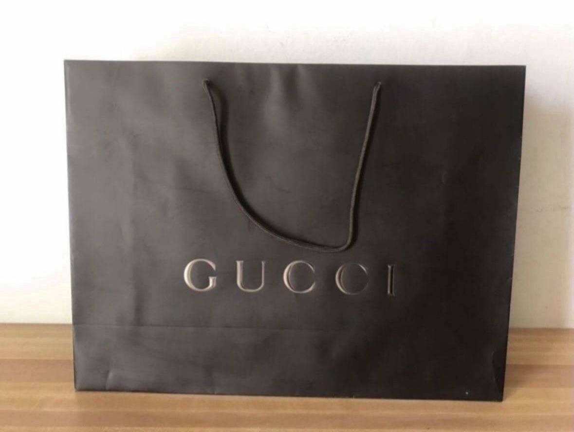 Authentic Large Vintage Black Gucci Raised Silver Logo Shopping Bag