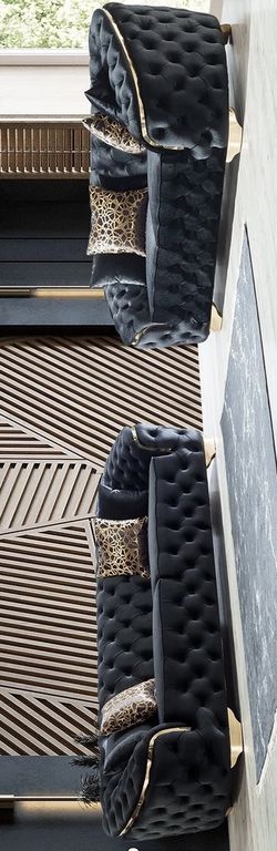 Lupino Black Velvet Sofa & Loveseat (Living Room Set)