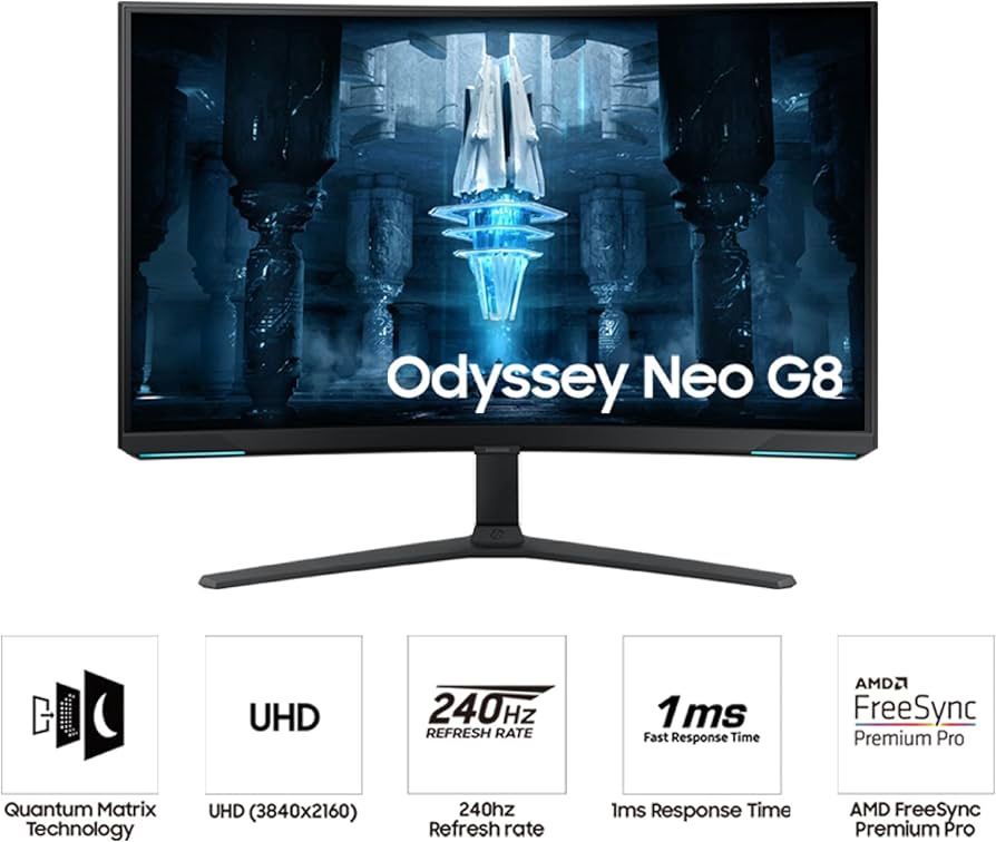Samsung 32" Odyssey Neo G8 (G85NB) 4K UHD 240Hz 1ms G-Sync 1000R Curved Gaming Monitor
