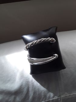 925 Sterling Silver Twisted Mesh Open End Adjustable Bangle -Set