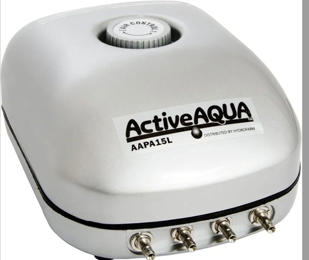 Hydrofarm AAPA15L Active Aqua, 4 Outlets, 6W, 15 L/min Air Pump, Silver,Grey