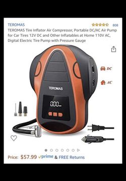 TEROMAS Tire Inflator Air Compressor, Portable DC/AC Air Pump for Car Tires  12V DC and Other Inflatables at Home 110V AC, Digital Electric Tire Pump