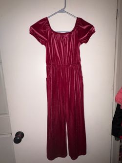Wonder Nation Girls Velvet Jumpsuit Burgundy Size S (6-6X)