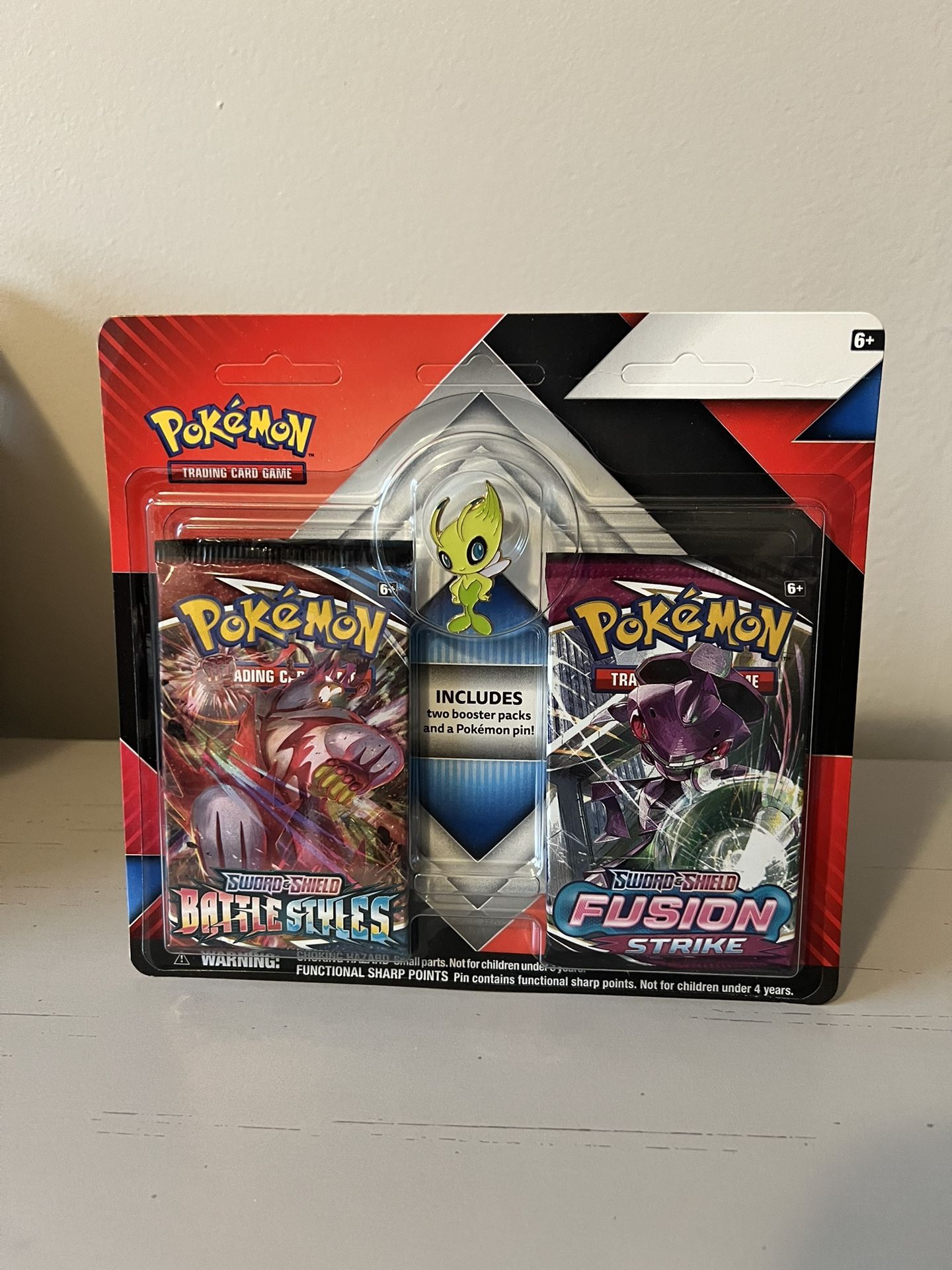 Pokemon TCG 2 Pack Fusion Strike & Battle Styles Blister Pack Celebi Pin