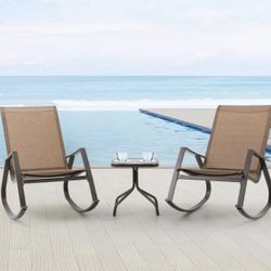 3pc Metal Outdoor Rocking Chair with Table Set