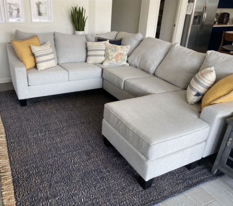 Light Gray Mor Furniture 3pc 115” by 90” Sectional Sofa with Reversible Chaise