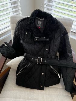 Small Vince Camuto Black Quilted Belted Jacket
