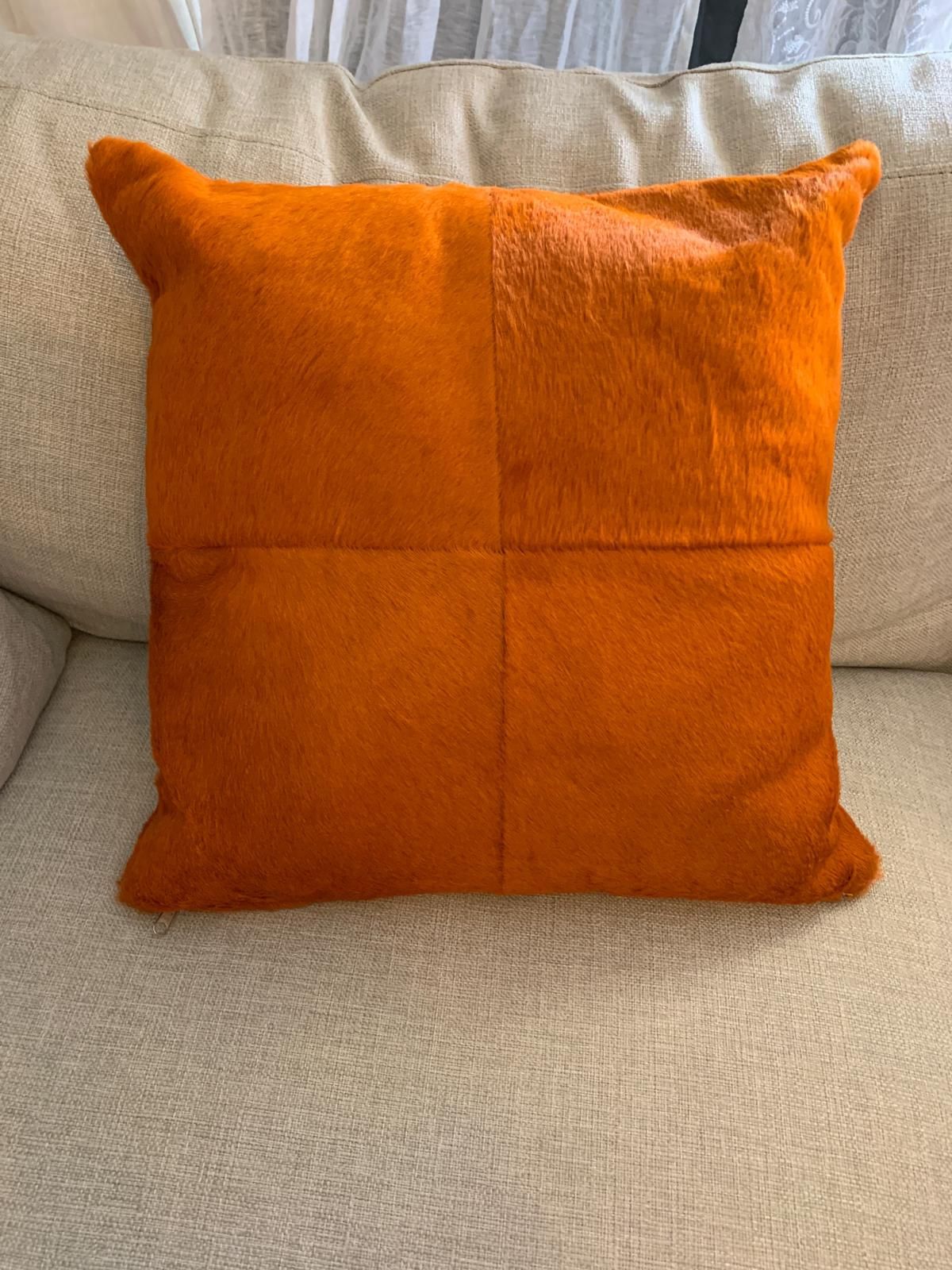 Floripa By Environment Cowhide Decorative Pillow 18" X 18" Burn Orange
