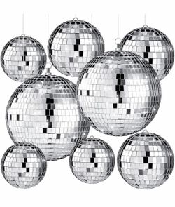 Haull 8 PCS Large Disco Ball Set, 3'', 4'', 6'' Silver Mirror Reflective, with Hanging Ring, Party Decoration, Club Stage, Ballroom Hall Props, Weddin