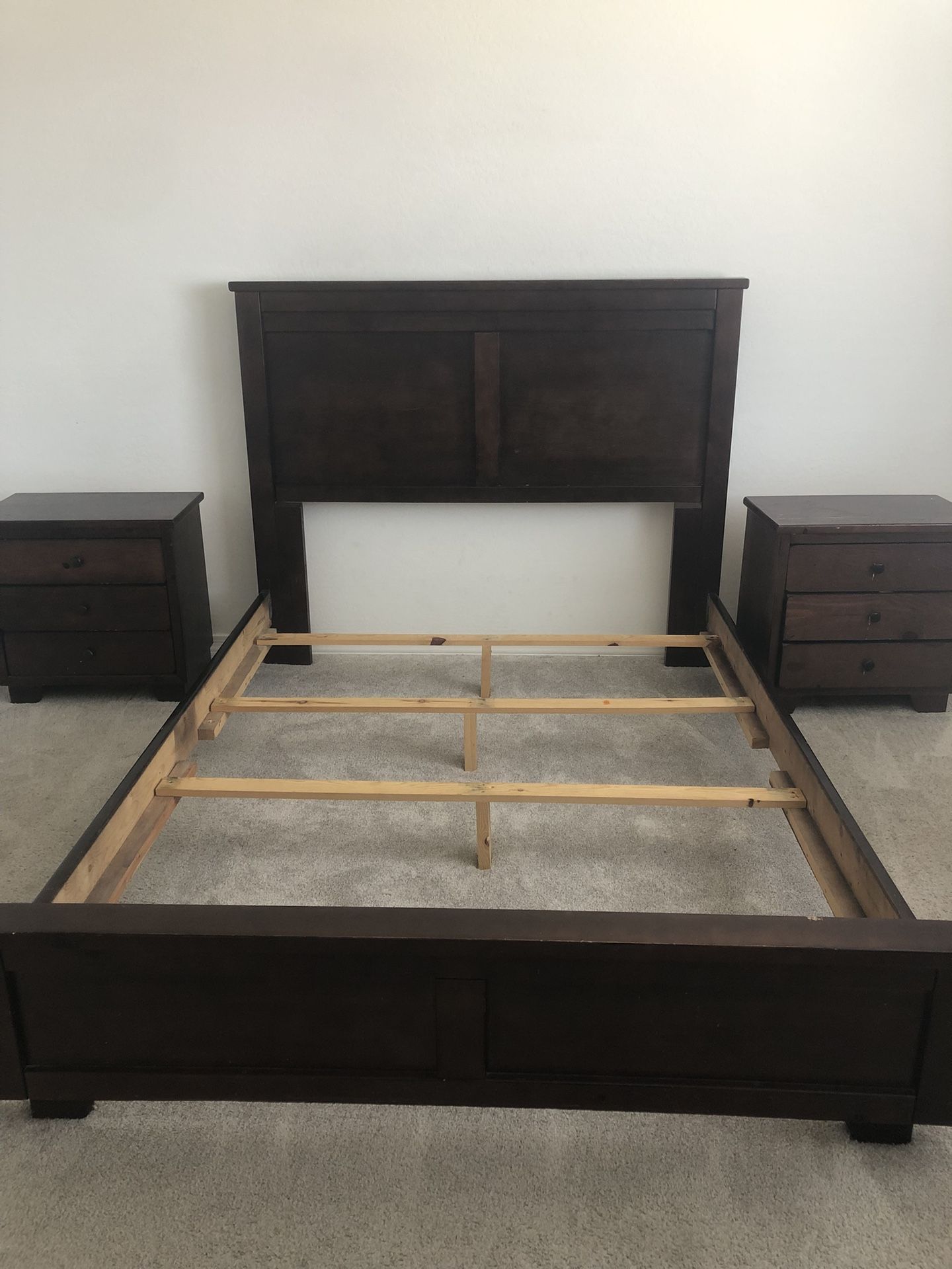 Brown Wood Queen Bed Frame with Night Stands